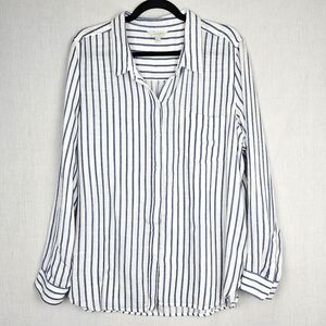 Lucky Brand Women's Shirt Button Up Blue White Striped‎ Size XL
